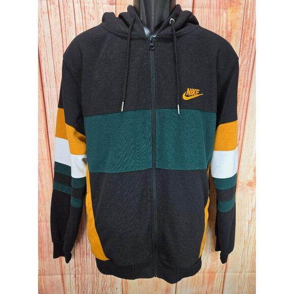 Nike Mens Large Full-Zip Colorblock Hoodie Black/Green/Gold Y2K - Picture 1 of 6